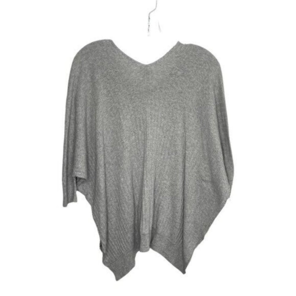 Cabi Heather Gray Ribbed V-Neck Poncho Sweater XS Oversized Batwing Knit